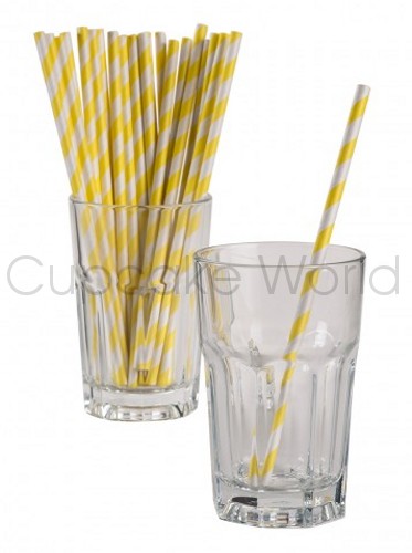 ROBERT GORDON RETRO PARTY PAPER STRAWS YELLOW STRIPE 24PK - Click Image to Close